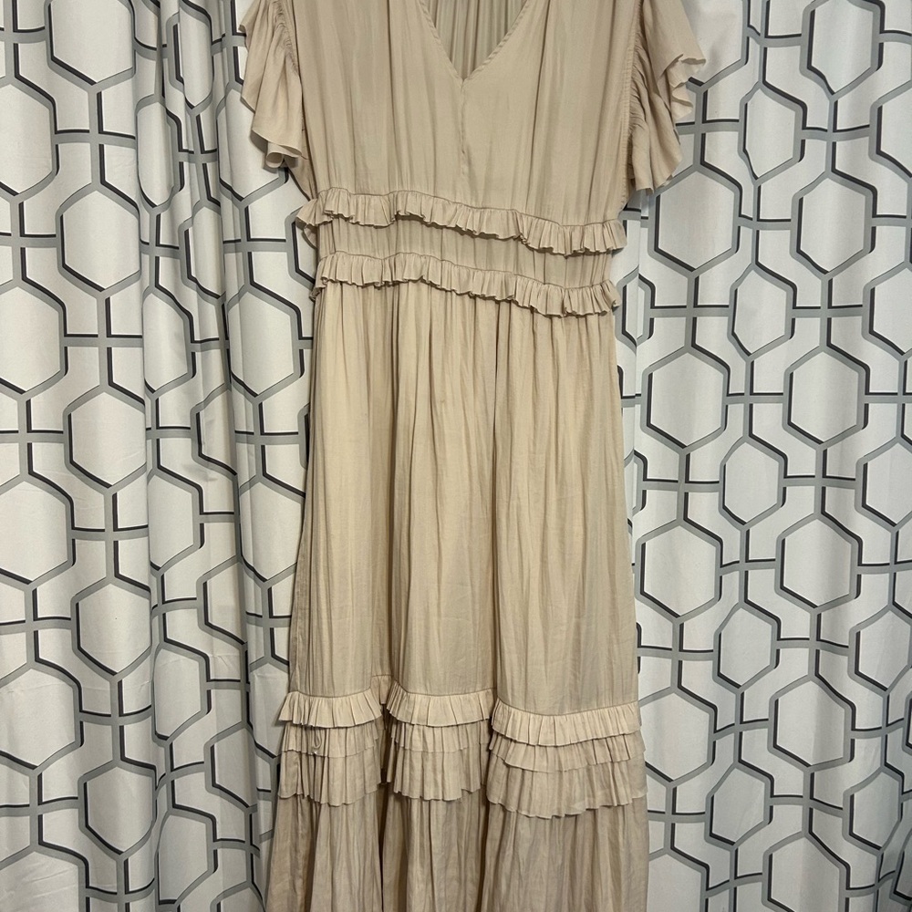 Bohme Cream Ruffle Maxi Dress
